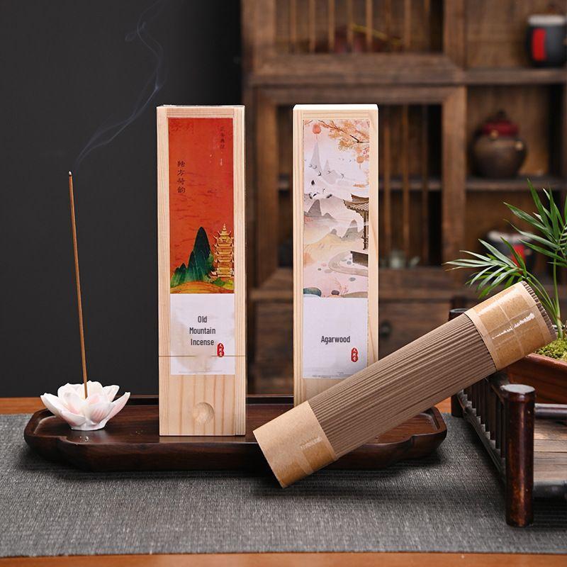 Agarwood Sandalwood Oudh Incense Sticks In Premium Wooden Box - Long-Lasting Indoor Fragrance