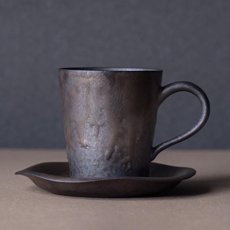 Ceramic Coffee Cup Japanese Style Cup and Saucer Set Creative Gilt Retro Mug Tea Cup Small Tray Household Water Cup with Saucer