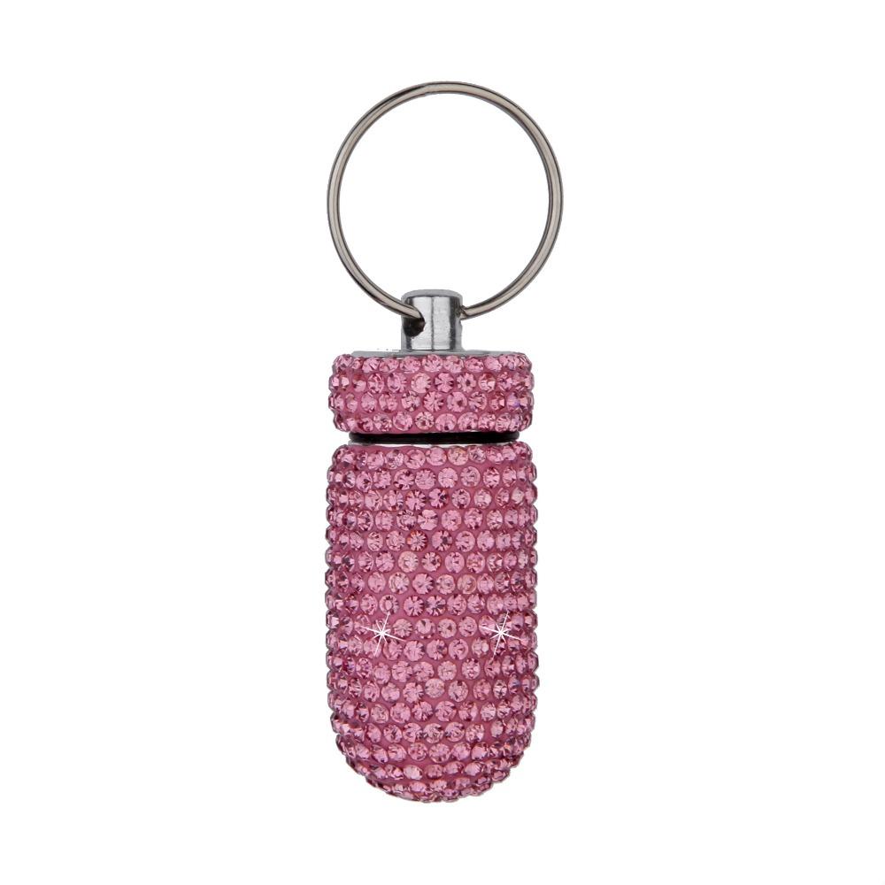 Aluminum Alloy Rhinestone Pill Holder Sparkly Waterproof Keychain Pill Container Durable Sealed Portable Pill Case