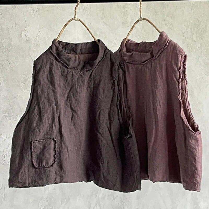 Johnature Gilets en lin de couleur unie pour femmes, manteaux Vintage, Patchwork, Plus coton, gilets chauds de Style chinois, automne