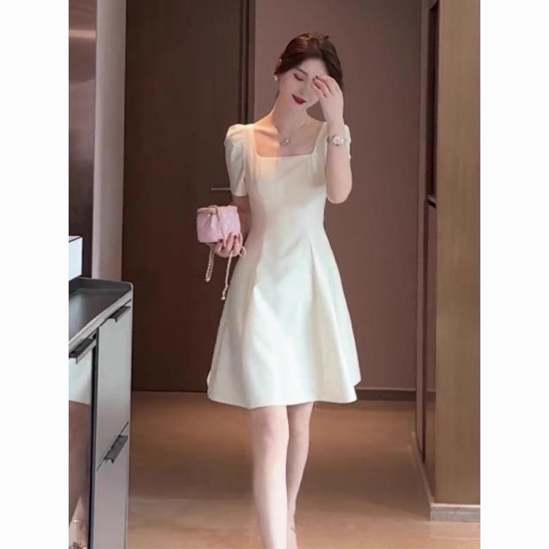 French Square Neck Hepburn-Style Petite A-Line Dress