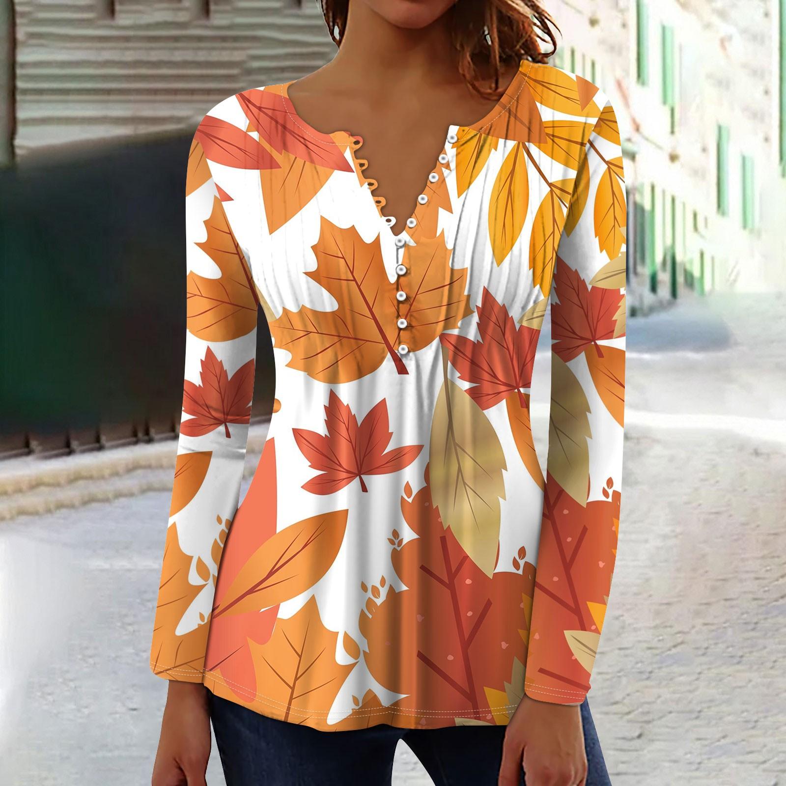 

Женский топ весна-осень с плиссировкой на пуговицах и цветочным принтом с длинными рукавами L оранжевый