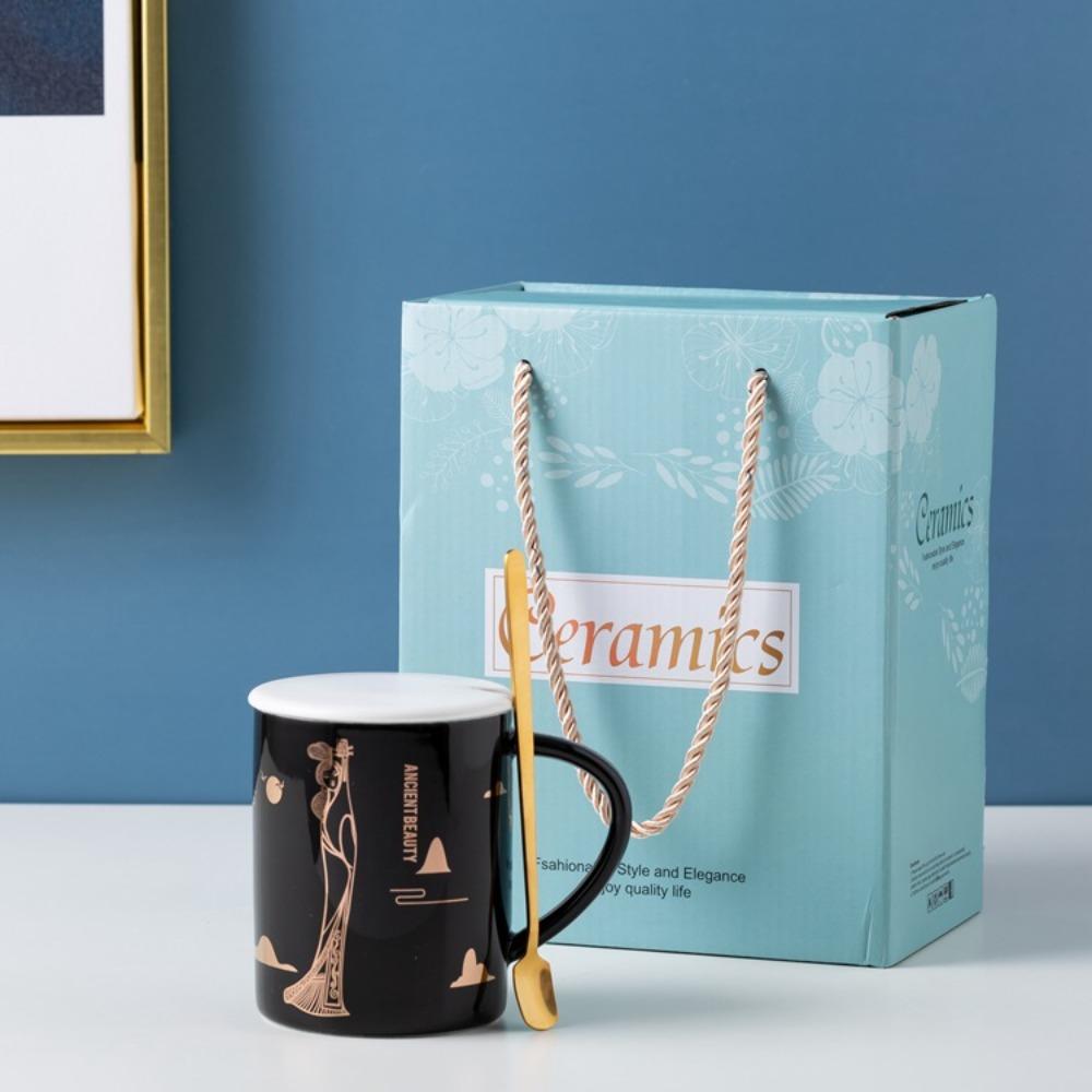 Xingyue Europäischer Ins einfacher geprägter Linien Kaffeetasse Keramiktasse Bürotasse Geschäftsgeschenk