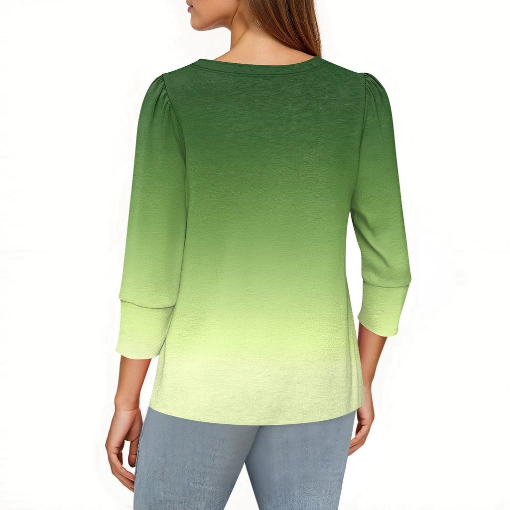 Damenmode Lässig 3/4 Ärmel Print Hemd Damen V-Ausschnitt Oberteile