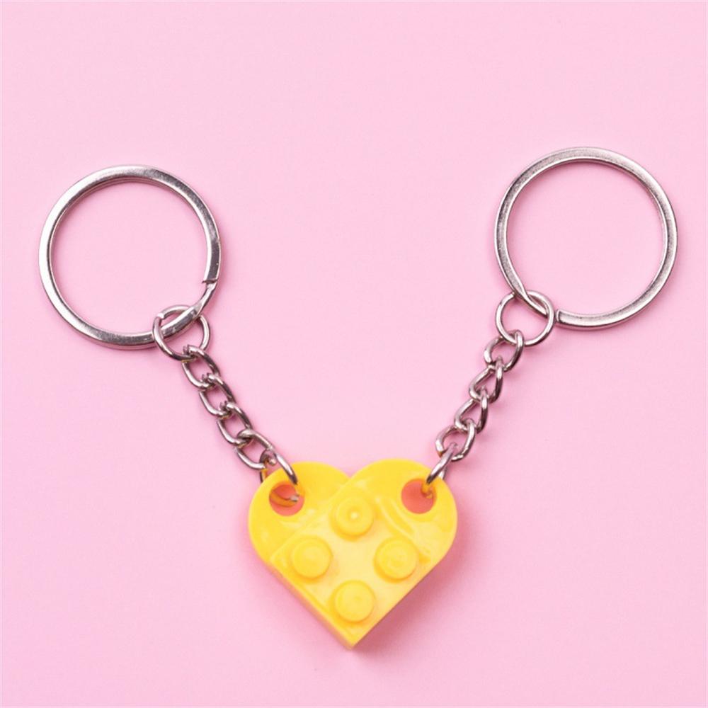 2Pcs Cute Separable Love Heart Building Block Keychains Couples Friendship Love Heart Brick Key Ring New Year Jewelry Gifts