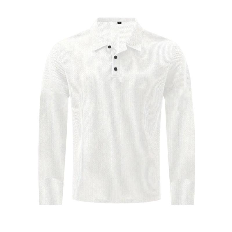 Men's Polo Shirts Fashion Solid Color Mens Long Sleeve Tops Button Mesh T-shirts Yahseng