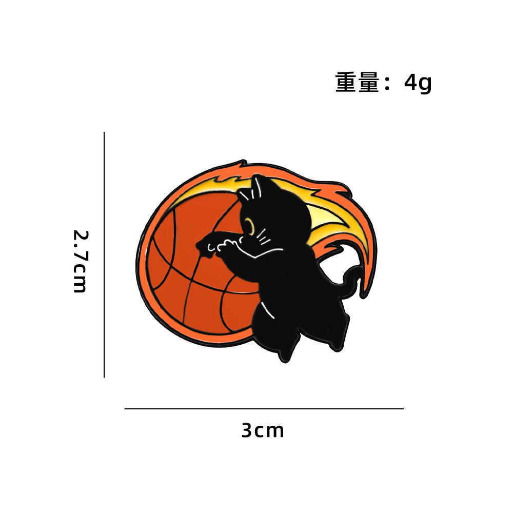 Sports Black Cat Brooch Badminton Basketball Cat Cute Cartoon Animal Metal Badge