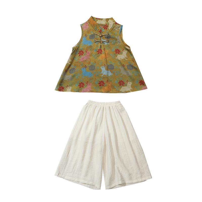 Toddler Girls' Chinese-Style Hanfu Set: Embroidered Sleeveless Top & Wide-Leg Pants (Summer 2026)