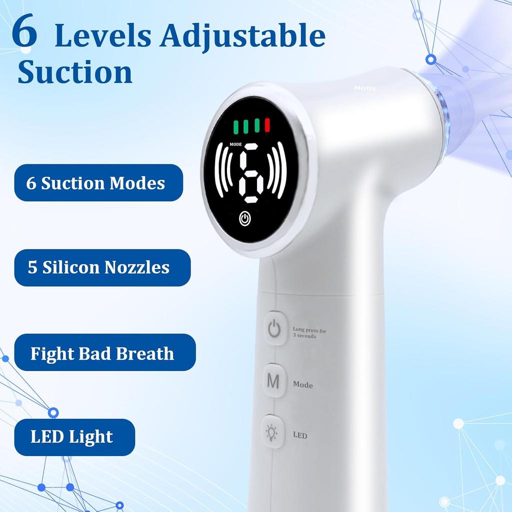 Electronic Tonsil Stone Remover Vacuum, 10 in 1 Tonsil Stone Removal Kit with Built-in LED Light & 6 Levels Suction, Tonsil Stone Cleaner Instant