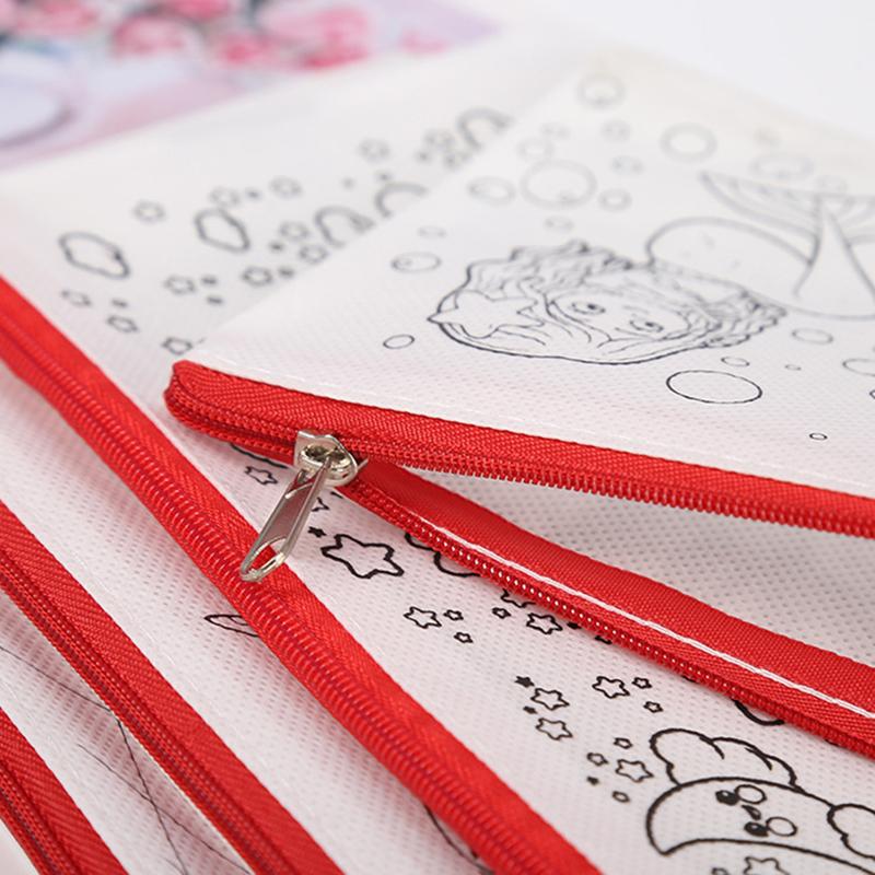 Pen Bag Non Woven Fabric Stationery Colored Zipper Bags Suitable for Children Graffiti Cartoon Pattern Portable Storage Bag TMZ