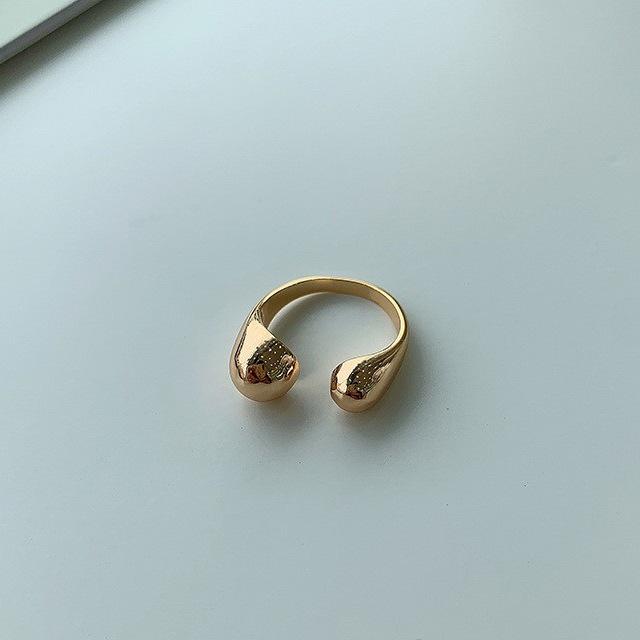European & American Retro Irregular Water Drop Open Ring - Women's Adjustable Gold Smooth Ball Joint Ring