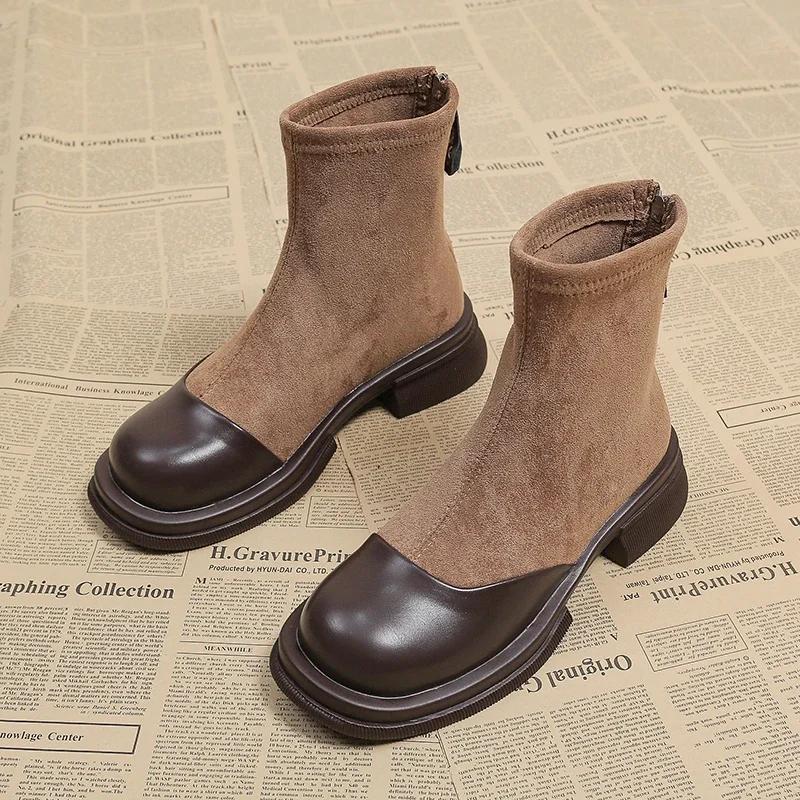 

Модная обувь для женщин 2024 года, горячая распродажа, женские ботинки на молнии, осенние, с круглым носком, на платформе из цельного флика, водонепроницаемые, короткие, в стиле вестерн 40