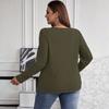 Women's Color Plus Size Cross V-Neck Long Sleeved Pullover T-shirt Top