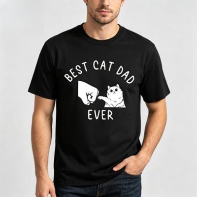 Unisex 100 Cotton O Neck T Shirt Best Cat Dad Ever Text Fist Bump Cat Graphic Funny Pet Short Sleeve Cotton Tee Tops