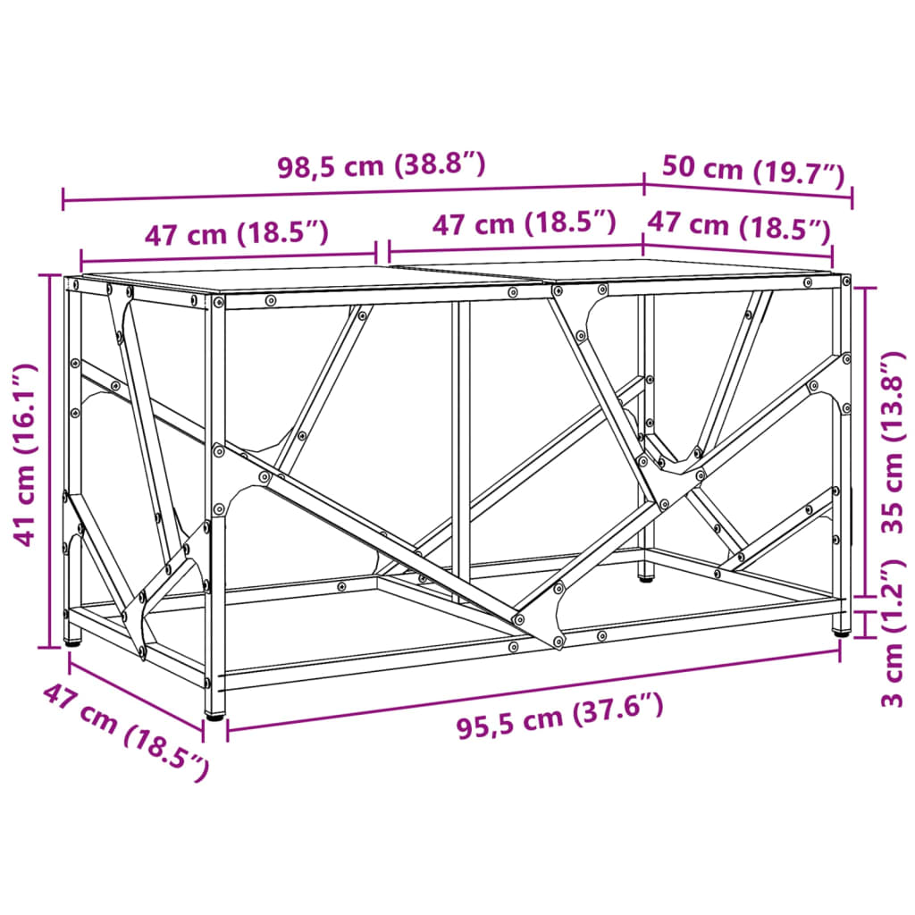 Coffee Table with Glass Top Black 98.5 X 50 X 41 Cm Steel