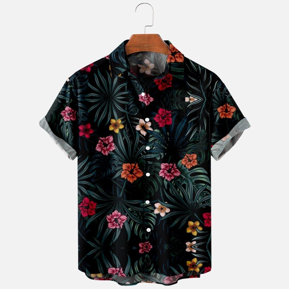 Men's Fashion Summer T-Shirts Hawaiian Print Cozy Casual One Button Shirts Short Sleeve Beach Oversized Shirts
