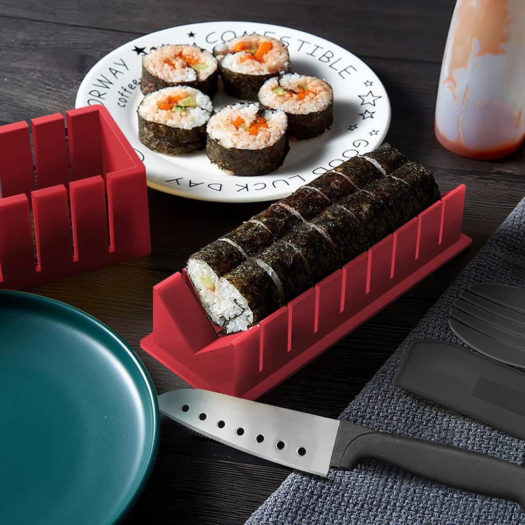 HI NINGER Sushi Making Kit Deluxe Edition Complete Sushi Maker Kit 12PCS Home Sushi Mold Press with Sushi Rice Roll Mold Shapes,Fork , Sushi