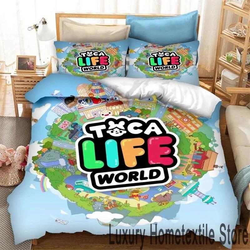 Jogo de impressão 3D Toca Life World Cartoons Conjunto de cama Duplo Twin King Capa de edredom Edredom Fronha Meninos Meninas Adultos Quarto