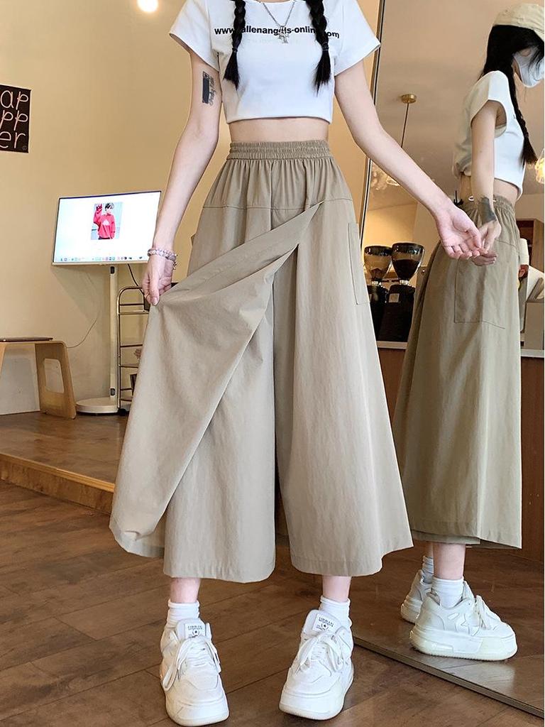 Summer High Waist A-Line Workwear Skort for Women – 2025 New Petite, Loose Slimming, Mid-Length Design