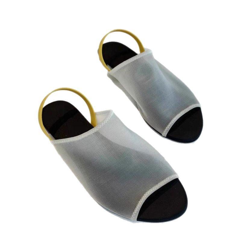 Wind mesh yarn fish mouth sandals women's spring and summer fashion versatile breathable hollow back strap flat sandals tide