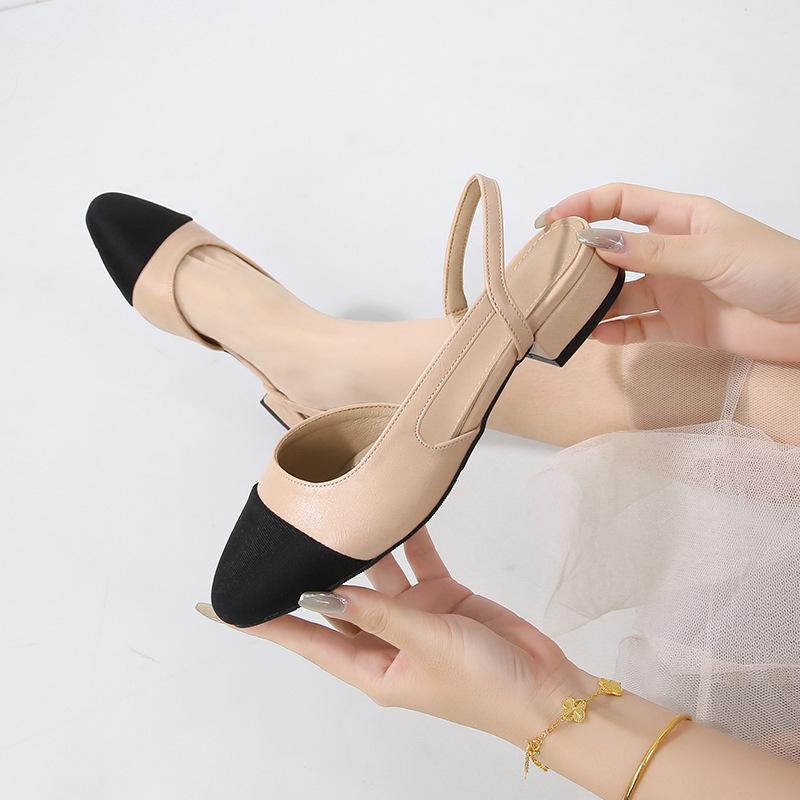 Damen Slingbacks Schuhe High Heels Dicke High Heel Schuhe Rindsleder Mischfarben Pumps Damen High Heel Elegante Sandalen Weiblich