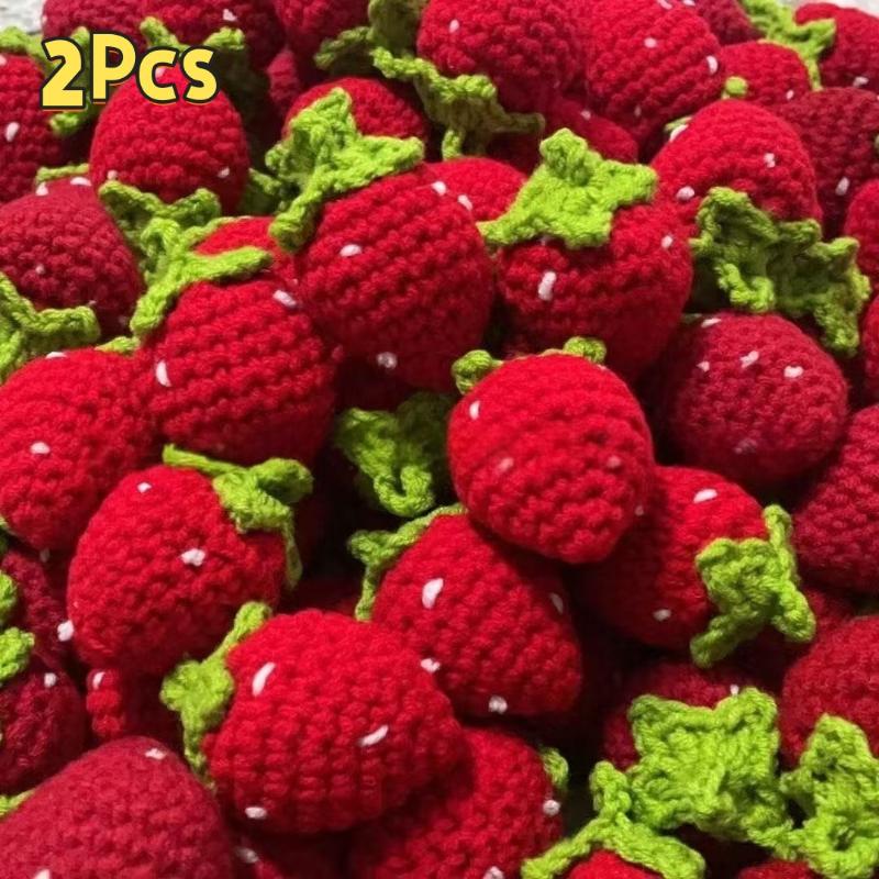 2 Pezzi Cartone Animato Lana Carino Frutta Arancia Cachi Lavorato a Maglia a Mano Fragola Uncinetto Lavorato a Maglia Frutta Ciondolo Portachiavi Fai da Te Regalo