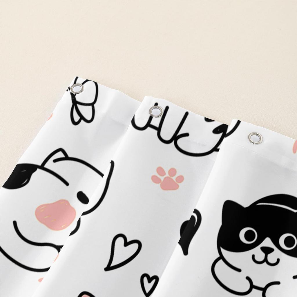 Cute Cat Cartoon Pet Cat Kitten Bathroom Curtain,Cat Paw Print Cat Lover Bath Curtain Polyester Waterproof Bathroom Curtain Wi