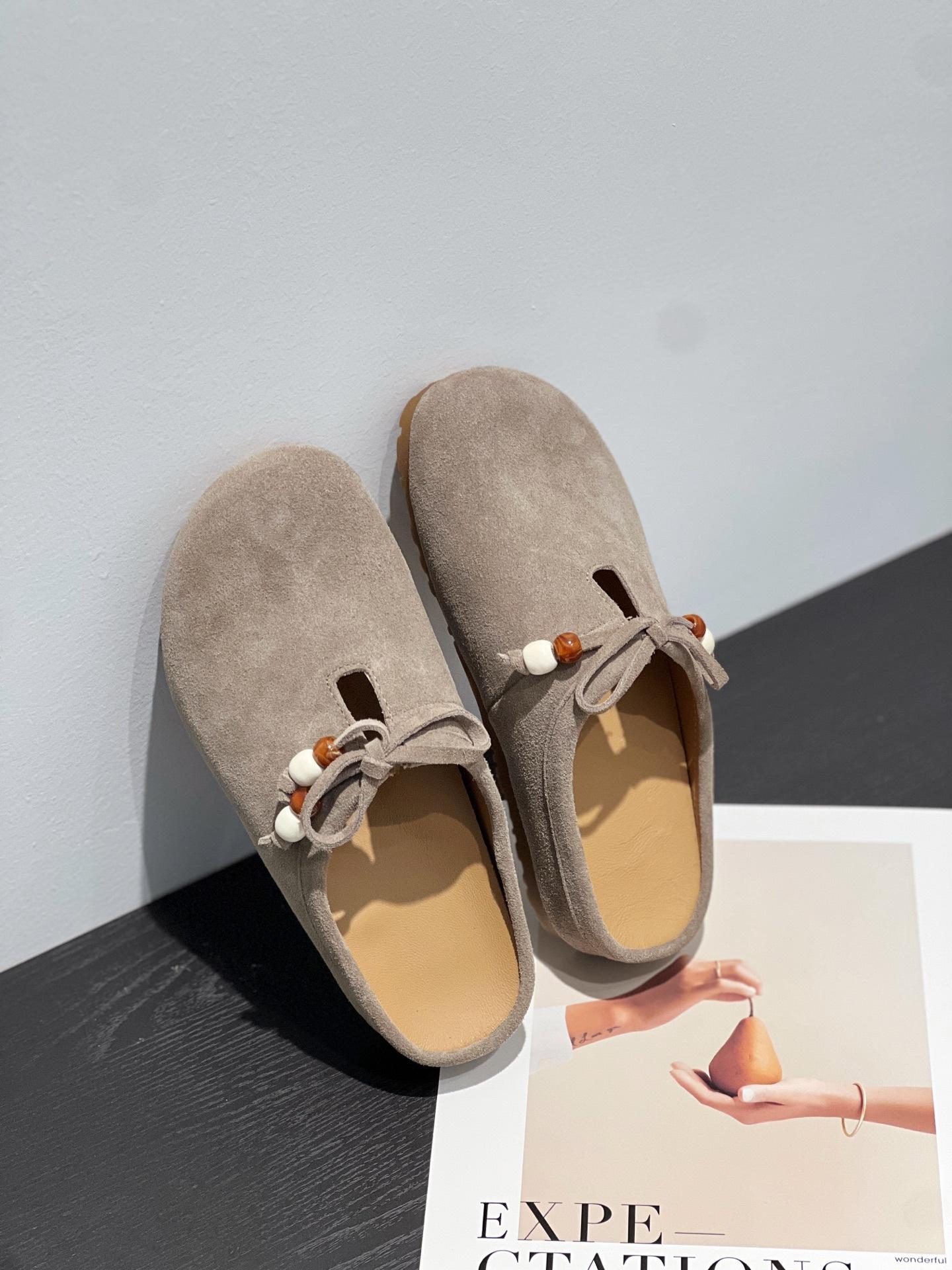 

Leather thick-soled bag head, half slippers, women s outer wear, half support, autumn style, lace-up, non-slip for pregnant women, ugly and cute. 40 зеленого кольору хакі