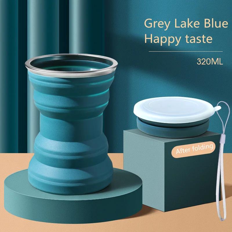 Lightweight Silicone Foldable Cup With Chain Heat Resistant Collapsible Cups With Lid Folding Storage Travel Mug For Hot Water