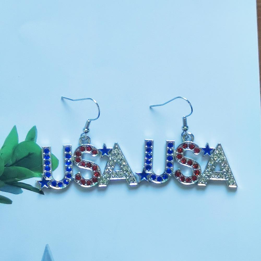 2024 Trending European & American Independence Day Rhinestone Star Flag Women's Earrings