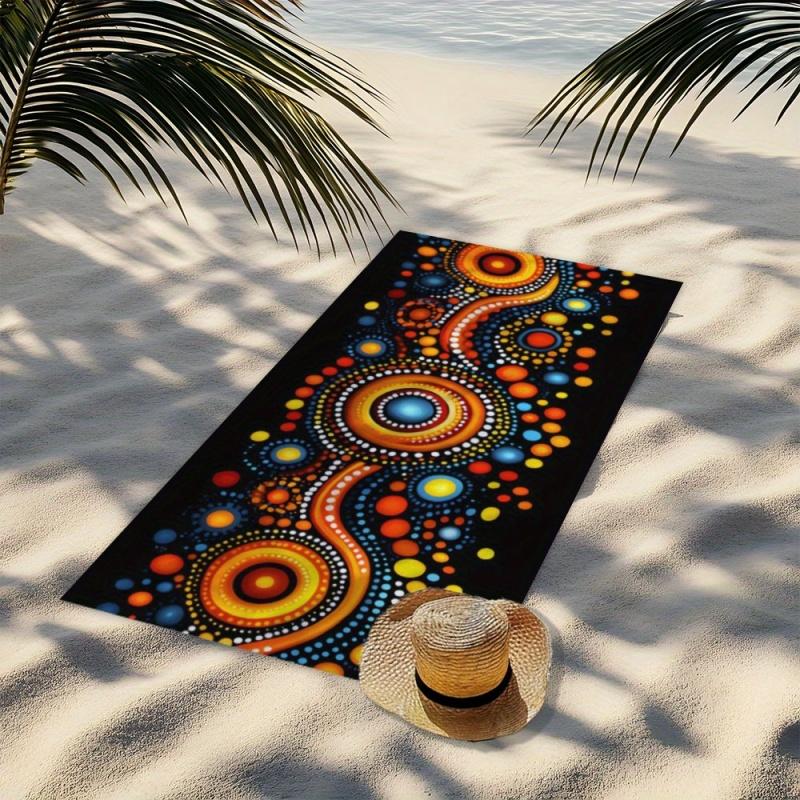 Aboriginal Dot Art Colorful Circle Beach Towel Australian Indigenous Abstract Print Quick Dry Sand Blanket Beach Summer Vacation