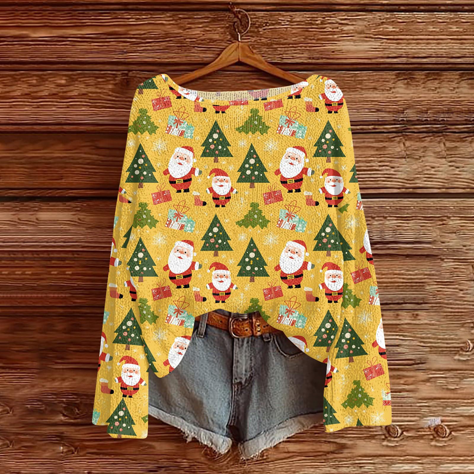 

Женский модный свитер с рождественским принтом, легкий, повседневный трикотажный пуловер с длинным рукавом XL жёлтый