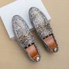 Fashion Designer Men's Pointed Metal Button Wedding Shoes Male Print Pattern Loafers Formal Dress Footwear Zapatos Hombre