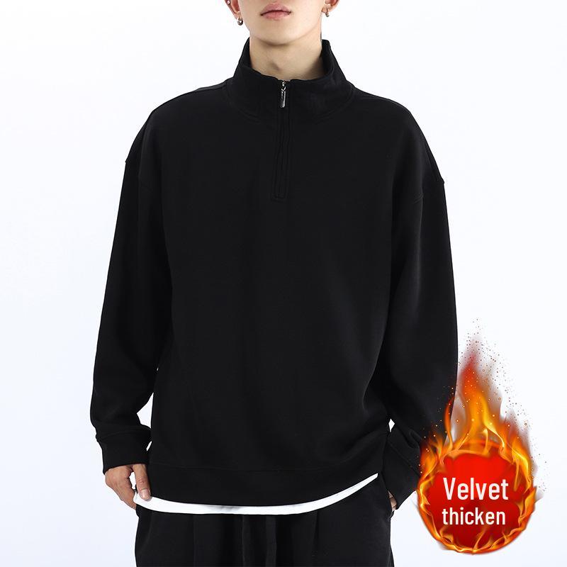 2023 Unisex Half-High Collar Zipper Sweatshirt with Winter Plus Velvet, Casual Loose Fit for Spring and Autumn M