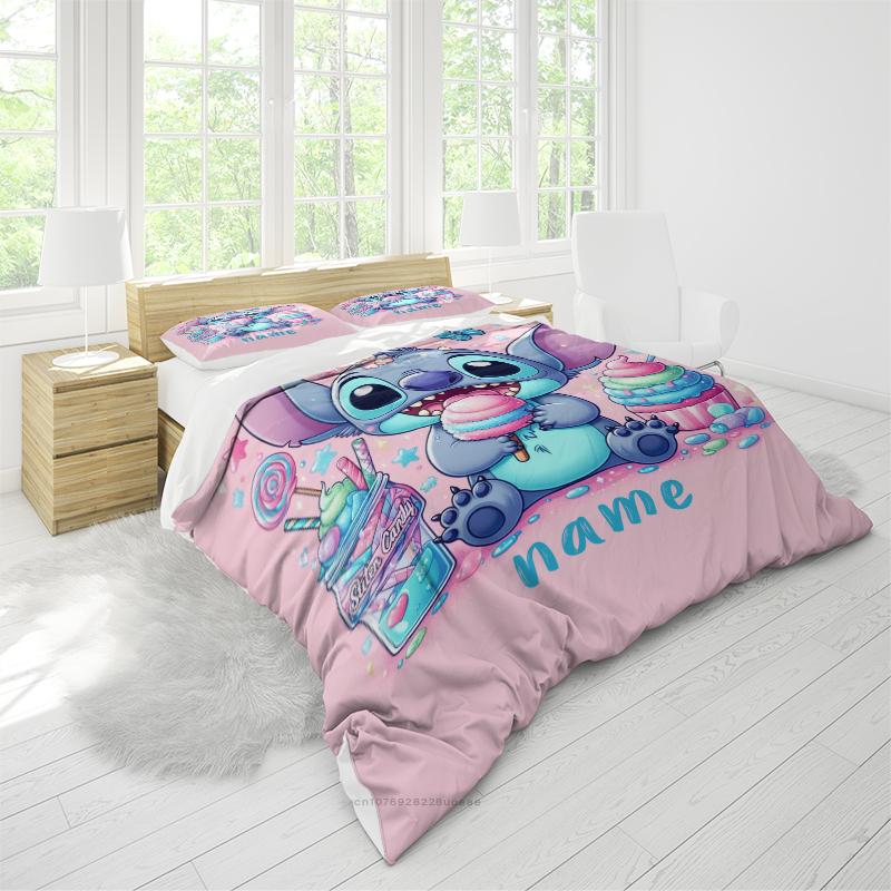 Duvet Cover Custom Name Stitch Ice Cream Candy Pink Style Single Double Bed Room Decoration Children Gift