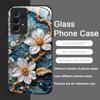 White Camellia Flower Marble Texture Tempered Glass Phone Case for Samsung Galaxy S26 S25 Ultra S24 S23 Plus S22+ S21 FE Covers