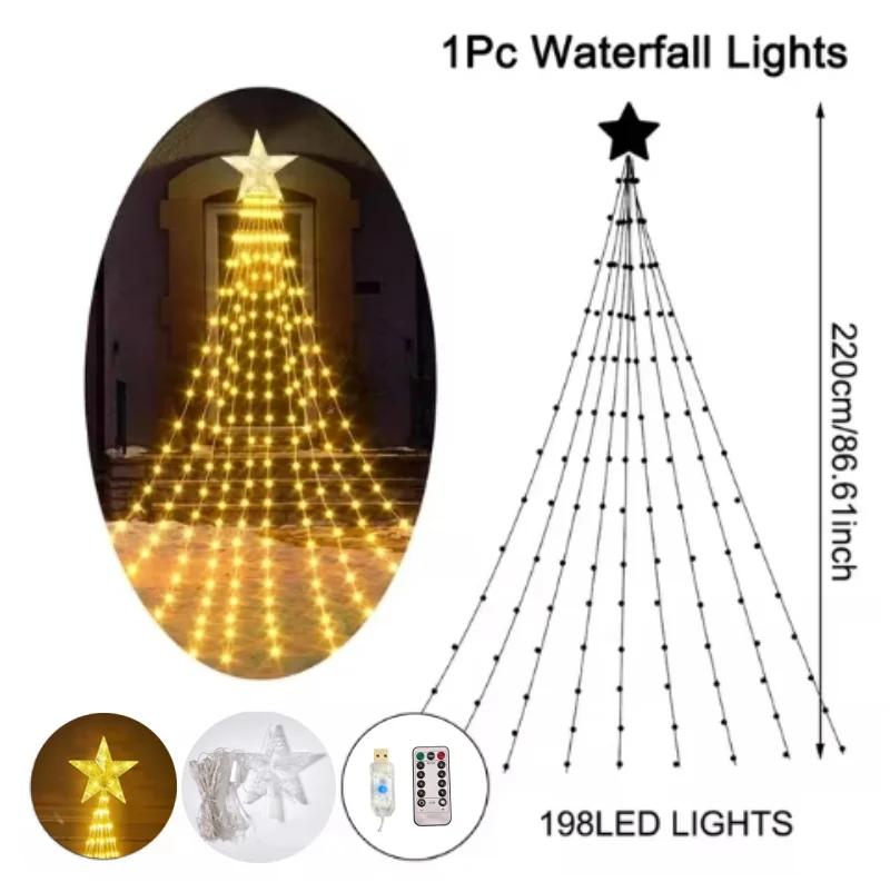 

Guirxiété luminuse cascade de Noël dégradée with Topper Star, украшения d arbre de Noel pour la maison, noël an, 2024, 2025