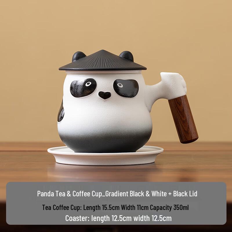 TLAKEHO Panda Ceramic Tea Infuser Cup with Coaster