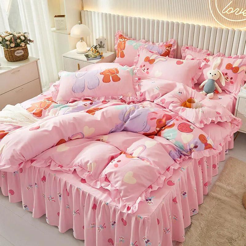 

4 шт./комплект удобных потертых покрывал простыни пододеяльники комплекты постельного белья Four Seasons Universal комплекты из четырех предметов высококачественный покрывало костюм Twin 4 pcs розовый