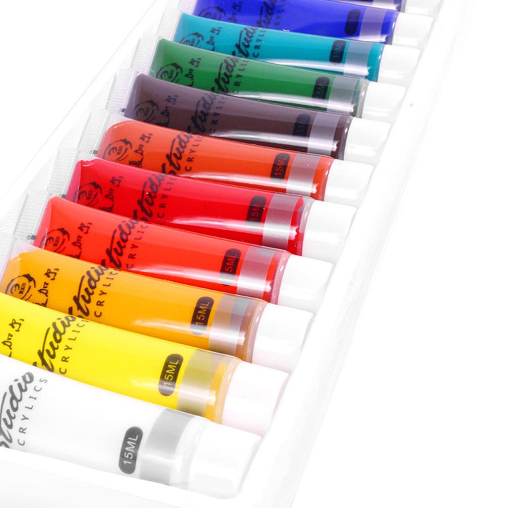 Acrylic Paint Set 15ml Each Tube Waterproof Rich Pigments 24 Colors Art Supplies for Children Students Adults Artist