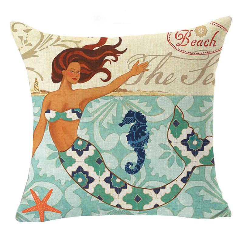 European and American Retro Mermaid Pillowcase Car Cushion
