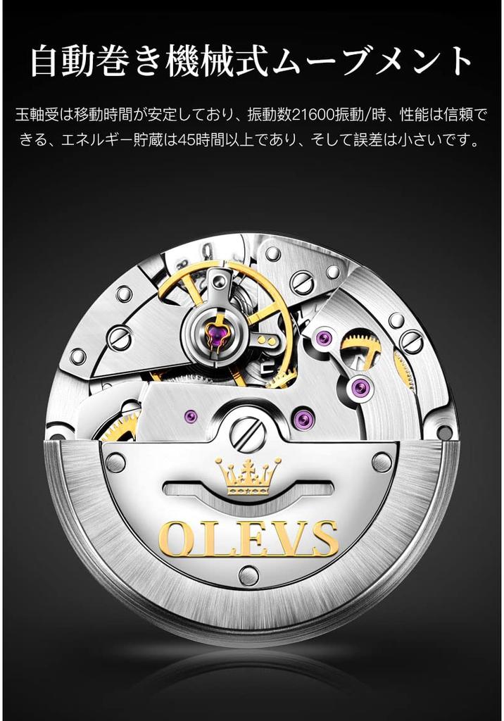 OLEVS Mechanical Automatic Analog Watch Hollow Dial Stainless Steel Waterproof Calendar Display Business Watch Luminous Blue Men's - - - - -