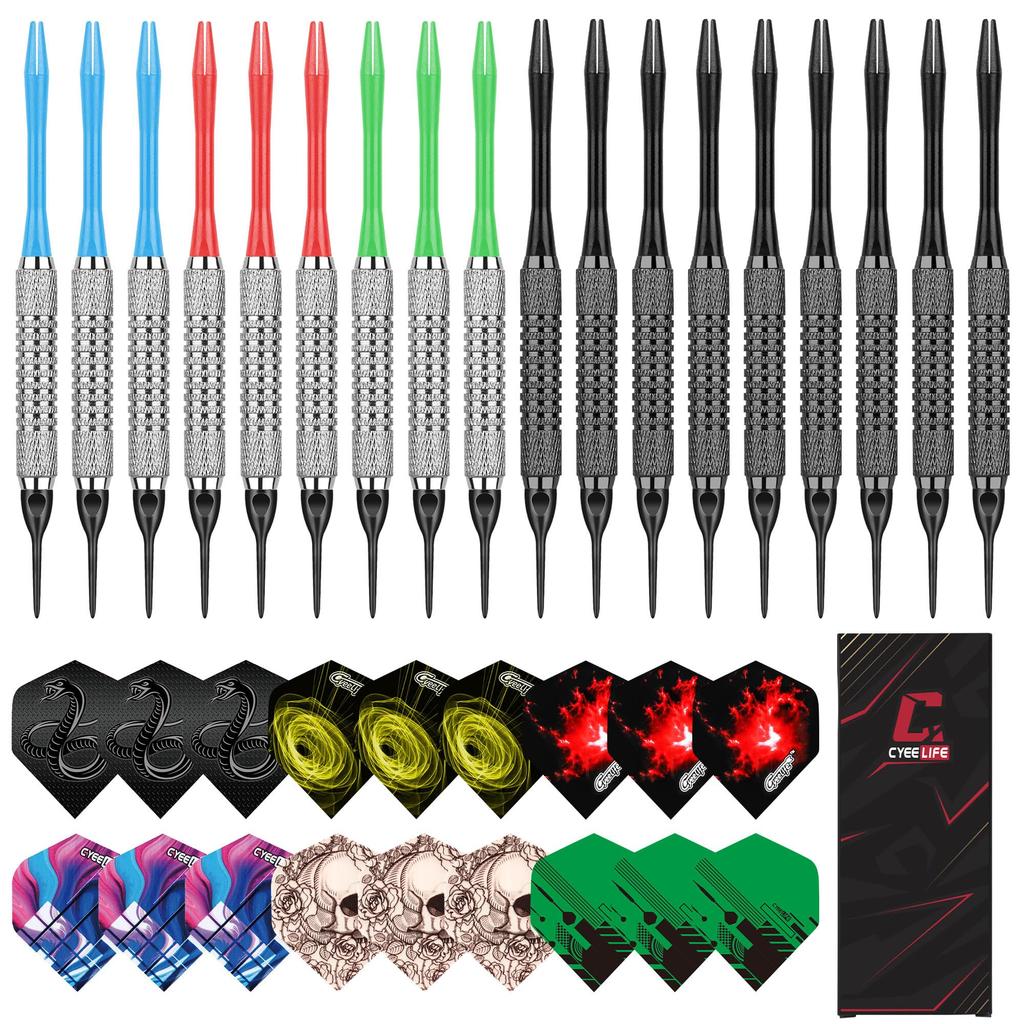 CyeeLife Plastic Tip Darts, 18-piece Set for Electronic Dartboards, Professional Soft Tip Darts