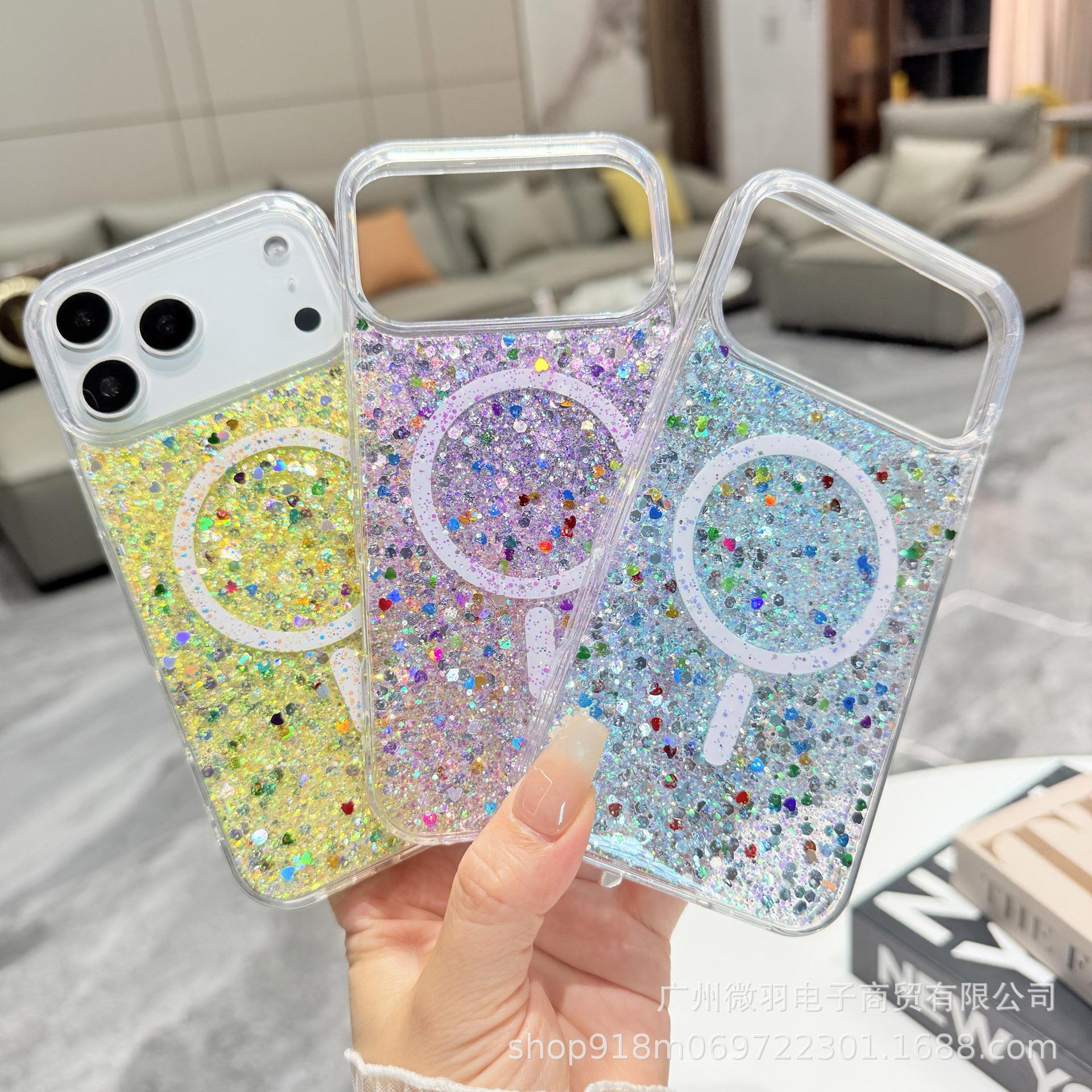 

Full Diamond Magnetic Case with Large Window Lens Protection for Apple 15/14/13 - Fashionable Women s Phone Case iPhone 16 Plus помаранчевий