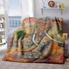 2026 New Arrivals 1pc Asian-Inspired Elephant Print Throw Blanket Soft Flannel, Vibrant Colors, All-Season Use for Bed, Sofa, Living Room, Bedroom, Ou