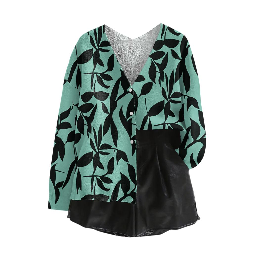 Women's V Neck Top Printing Thickened Plush Cashmere Warm Long Top