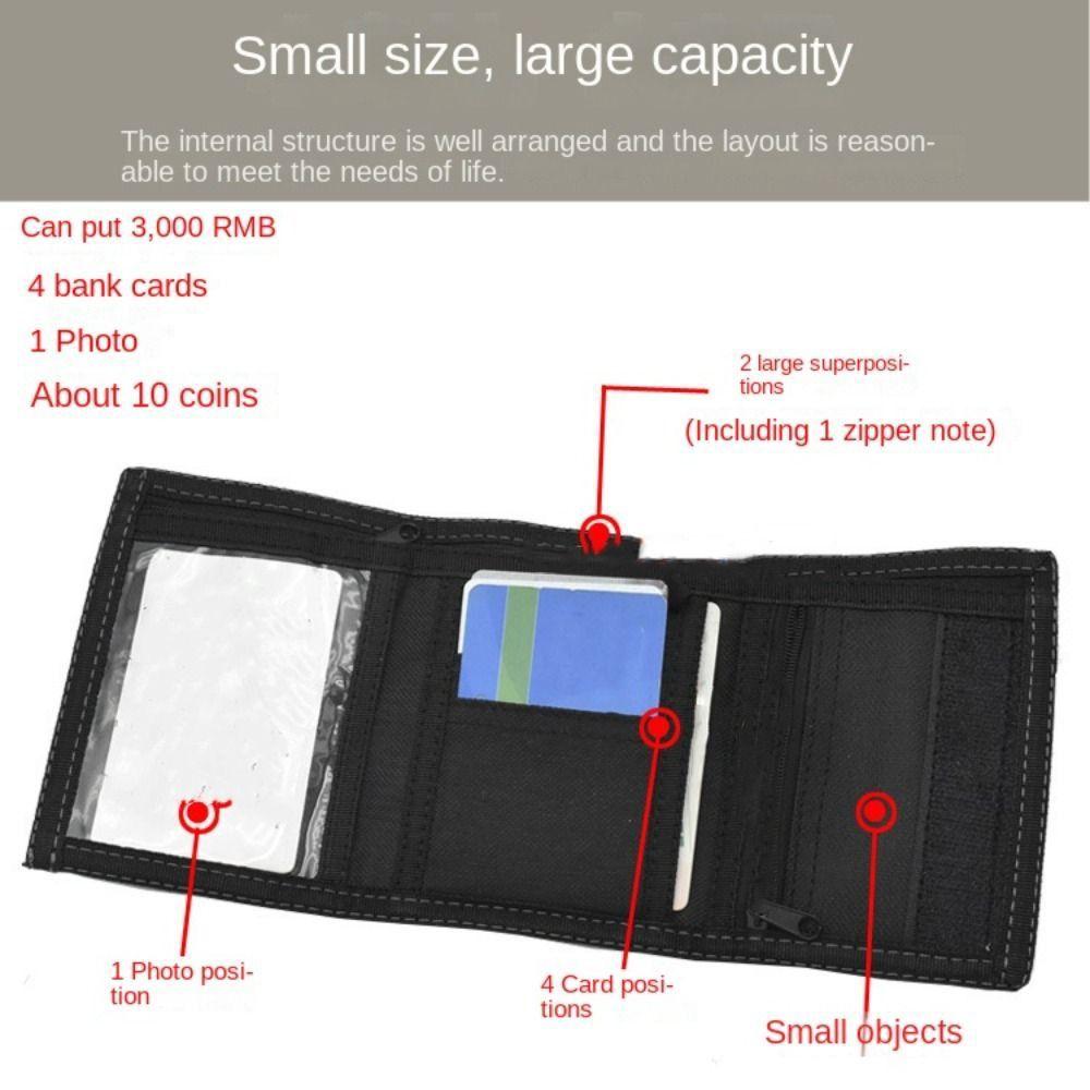 Touch Fastener Men's Short Wallet Black 3 Fold Purse Vertical Design Male  Coin Pocket  Daily Use