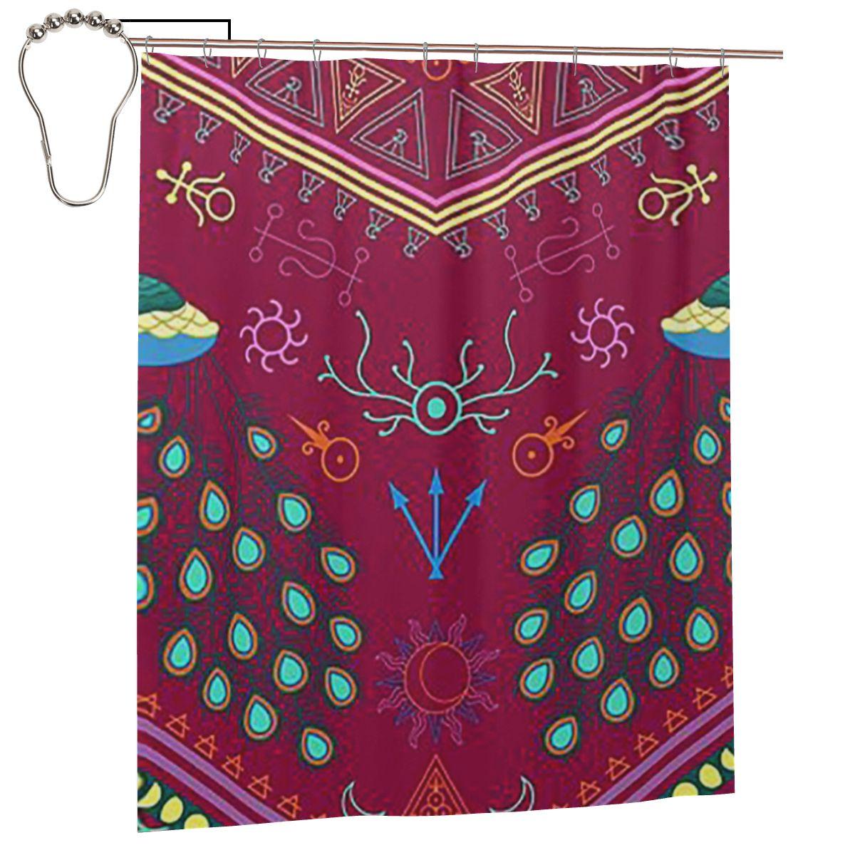 Mollymauk Tealeaf Inspired Print Shower Curtain Bathroom Polyester Waterproof Bath Curtains With Hooks W60H190(CM)-1 Pcs
