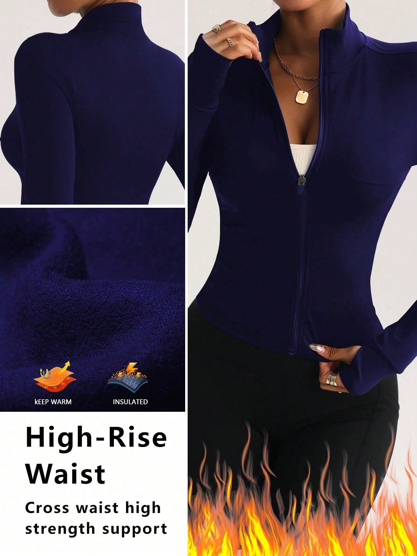 

Women s velvet fast drying breathable stand up collar shaping jacket, suitable for daily yoga wear during the autumn sports season. XL темно-синий