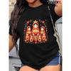 TEEDIY Plus Size Women's Russian Nesting Dolls Graphic Tee Black Red Floral Relaxed Fit Casual Top